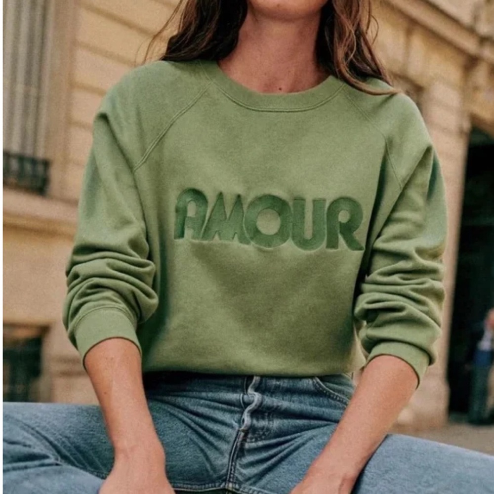 Sezane Green Amour Sweatshirt